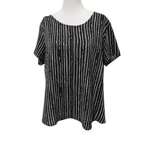 Peyton Jensen Top Women’s XL 16 Vertical Stripe Round Neck Key Hole Lattice Back